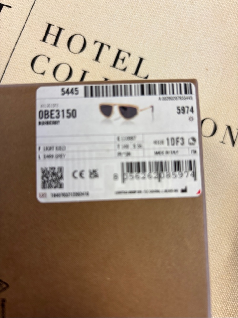 Burberry Light Gold Sunglasses with Dark Grey Lenses with authenticity paper